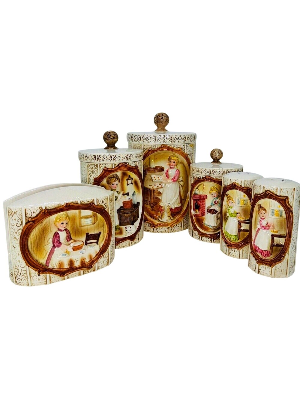 Sears Roebuck '78 Country Coordinates Canisters Salt N Pepper Napkin Holder SET